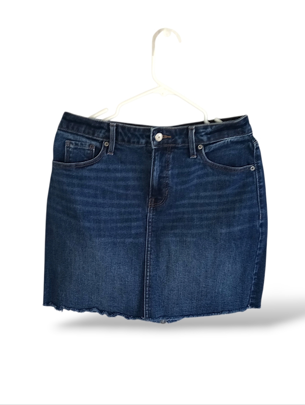 Old Navy Dark Blue Denim Mini Skirt Fray Fringe Western Classic Mid Rise Stretch